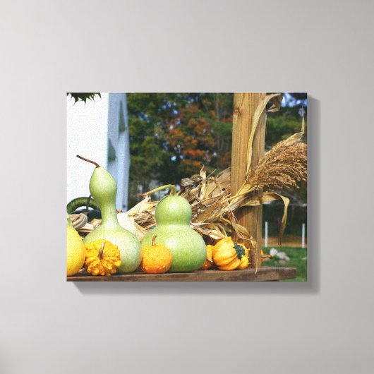 Kalebassen Cornstalks Boerderij Stand Autumn Canvas Afdruk (Voorkant)