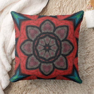 Kaleidoscoop Bloem Mandala in Vet Rode en Zwarte K Kussen