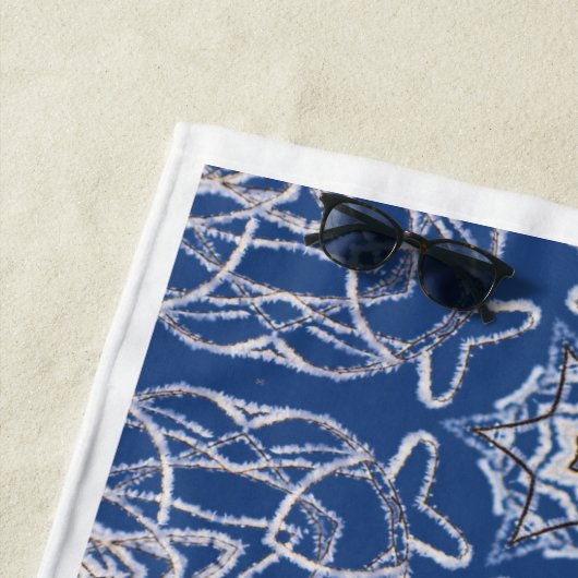 Kaleidoscoop Bright Blauw, Wit, Single Star Strandlaken (In situ)