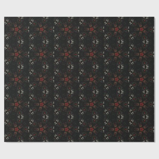 Kaleidoscoop Design Black Red Floral Pattern Cadeaupapier (Vlak)