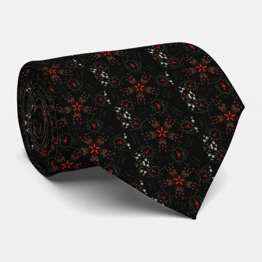 Kaleidoscoop Design Black Red Floral Pattern Stropdas (Opgerold)