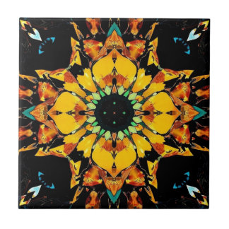 Kaleidoscoop Dromen: Een Abstracte Zonnebloem Tegeltje