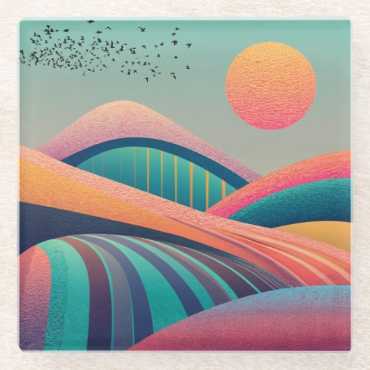 Kaleidoscoop heuvellandschap glazen onderzetter (Voorkant)