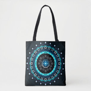 Kaleidoscoop Mandala met zwarte achtergrond Draagtas