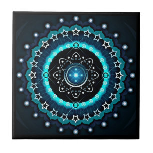 Kaleidoscoop Mandala met zwarte achtergrond Tegeltje