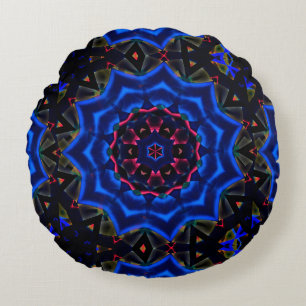 Kaleidoscoop met cirkel, zalm tegen blauwe gradiën rond kussen