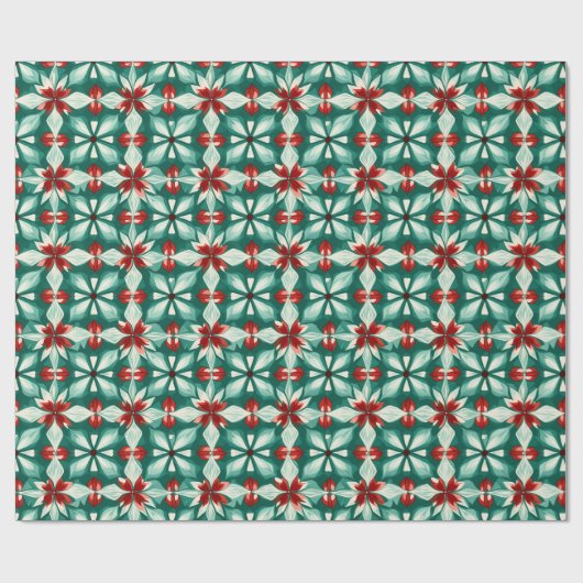 Kaleidoscoop Poinsettia Groen Rood Patroon Gift Cadeaupapier (Vlak)