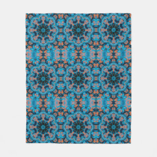 Kaleidoscoop Sterrenpatroon in Blauw en Sinaasappe Fleece Deken