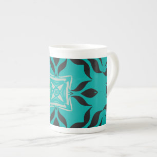 Kaleidoscoop Vierkant, Aqua Blauw, Grijs, Zwart Porselein Kop