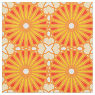 Kaleidoscoop Wielpatroon P Wit Rood Geel Stof