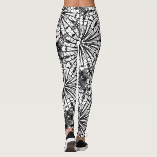 KALEIDOSCOPE BLACK WHITE RADIAL REPEAT PATTERN LEGGINGS (Achterkant)