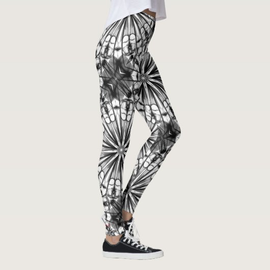 KALEIDOSCOPE BLACK WHITE RADIAL REPEAT PATTERN LEGGINGS (Rechts)