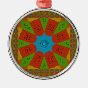 Kaleidoscope Bloom Een Levendige Afrikaanse Print Metalen Ornament