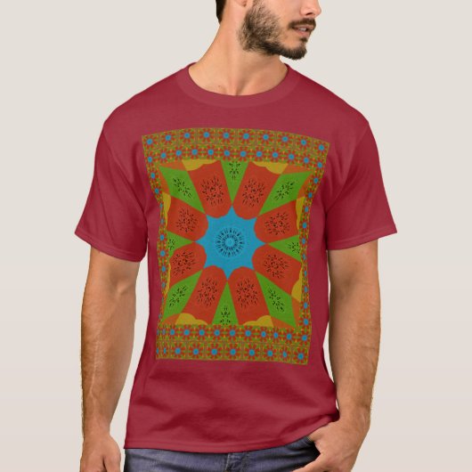 Kaleidoscope Bloom Een Levendige Afrikaanse Print T-shirt (Voorkant)