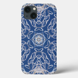 Kaleidoscope Blue met White Snow Lines iPhone 13 Hoesje