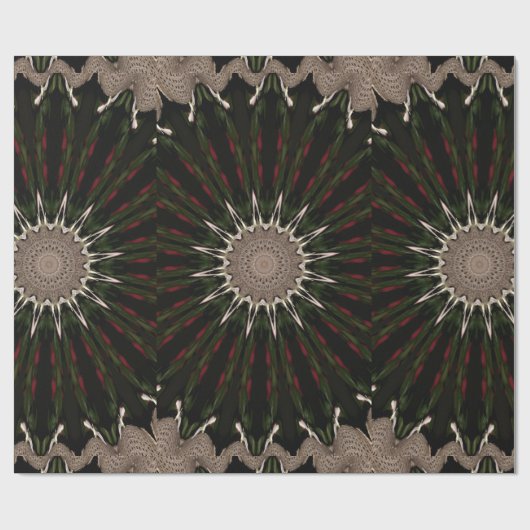 Kaleidoscope Design Dark Green Red Brown Cadeaupapier (Vlak)