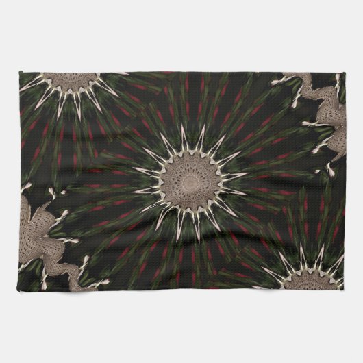 Kaleidoscope Design Dark Green Red Brown Theedoek (Horizontaal)