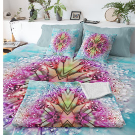 Kaleidoscope Dewdrops: Abstracte bloemkunst Fleece Deken