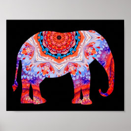 Kaleidoscope Elephant Poster in Blue and Oranje