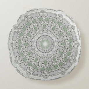 Kaleidoscope Fractal Mandala - grijs groen Rond Kussen