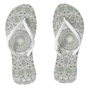 Kaleidoscope Fractal Mandala - grijs groen Teenslippers