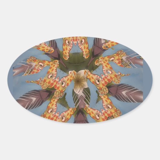 Kaleidoscope Giraffe Mandala: Abstracte Safari kun Ovale Sticker (Voorkant)