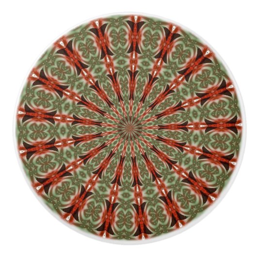 Kaléidoscope Mandala ceramic bouton en rouge et ve (Devant)