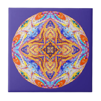 Kaleidoscope Tile in Blue and Gold Tegeltje