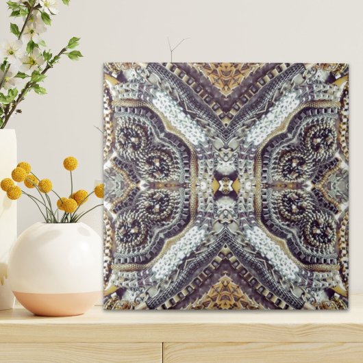 Kaleidoscopische grijze gouden medaillon steampunk tegeltje