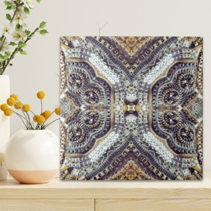 Kaleidoscopische grijze gouden mesjoen steampunk tegeltje