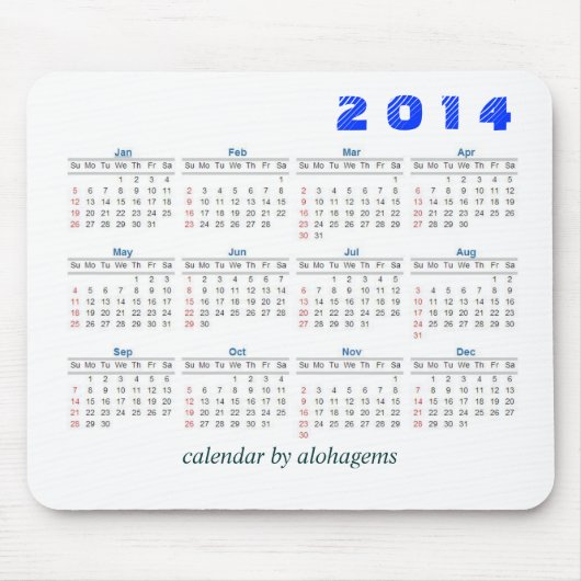 Kalender 2014 eenvoudig muismat (Voorkant)