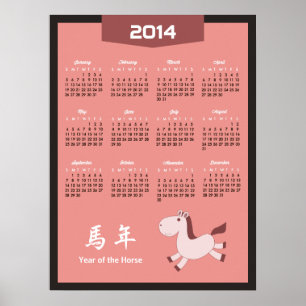 Kalender 2014 - Jaar van de kleur van het Roos van Poster