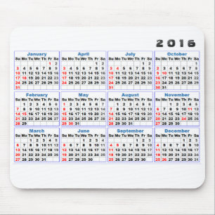 Kalender 2016 Mousepad Simple Turquoise Muismat