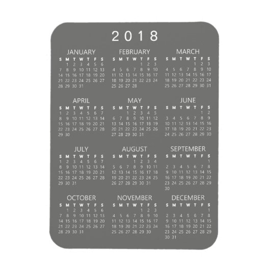 Kalender 2018 Magnet - Middelgrote grijs Magneet (Verticaal)