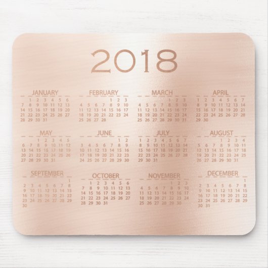Kalender 2018 Roos Gouden Metallic Blush Muismat (Voorkant)