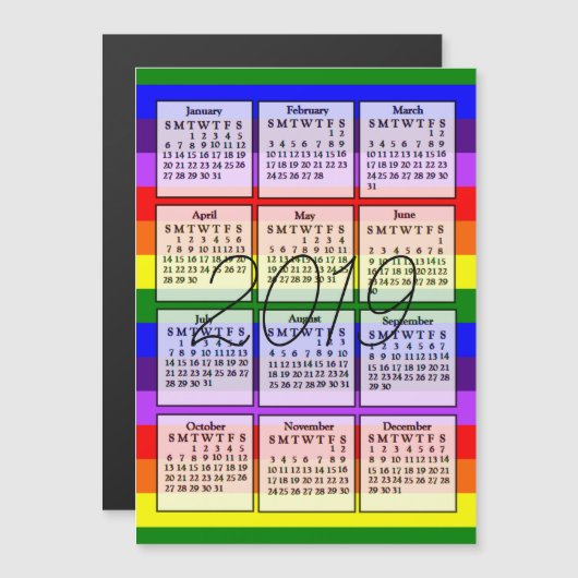 Kalender 2019 Magnet Rainbow-achtergrond Magnetische Uitnodiging (Voorkant / Achterkant)