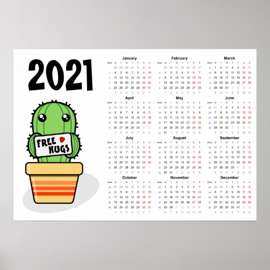 Kalender 2021 Poster met gratis knuffels - Maandag (Voorkant)