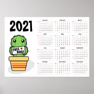 Kalender 2021 Poster - zondag start Gratis knuffel
