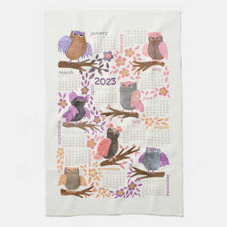 Kalender 2023 jaar Whimsical Owls Fun Cute Theedoek