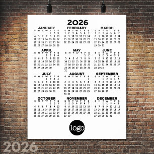 Kalender 2024 - Basic Zwart Wit Minimaal Poster