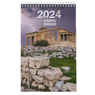 Kalender 2024 jaar met foto van Athene, Griekenlan