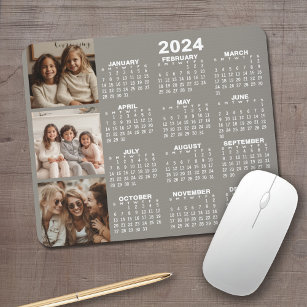Kalender 2024 met 3 Fotocollage - taupe Muismat