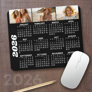 Kalender 2024 met 3 Fotocollage - zwart Muismat