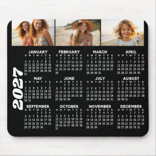 Kalender 2024 met 3 Fotocollage - zwart Muismat