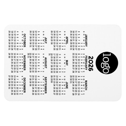 Kalender 2024 met Logo Basic Zwart Wit Minimaal Magneet (Horizontaal)