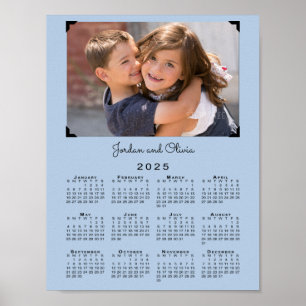 Kalender 2025 met uw foto en naam lichtblauw poster