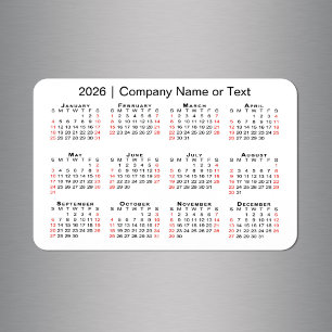 Kalender 2026 met aangepaste tekst zwart rood wit magneet