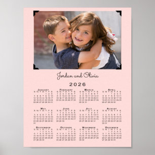 Kalender 2026 Uw foto en naam Roze Poster