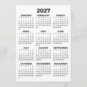 Kalender 2027 Eenvoudige Kaart Volledig Jaaroverzi