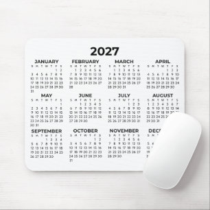 Kalender 2027 Minimaal Zwart/Wit Overzicht Jaar Muismat
